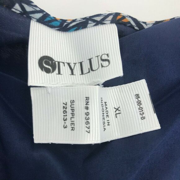 Stylus Womens Shirt Blouse Asymmetrical Hem Printed V-Neck Layered Blue Sz XL - Picture 5 of 5